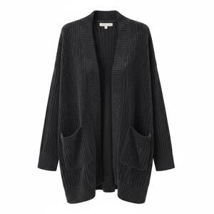 LOFT Women’s Small Black Ribbed Chenille Open Front Cardigan Sweater Pockets